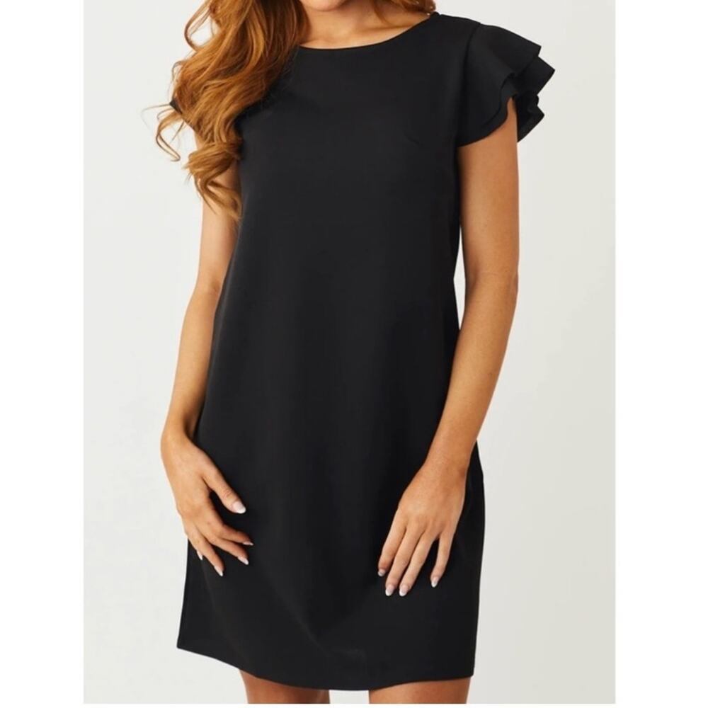Banana Republic Black Crepe Ruffle Midi Dress